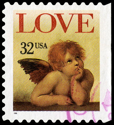 Raphaels Sistine Madonna Love Cherub stamp of 1986 - shows one of the cherubs