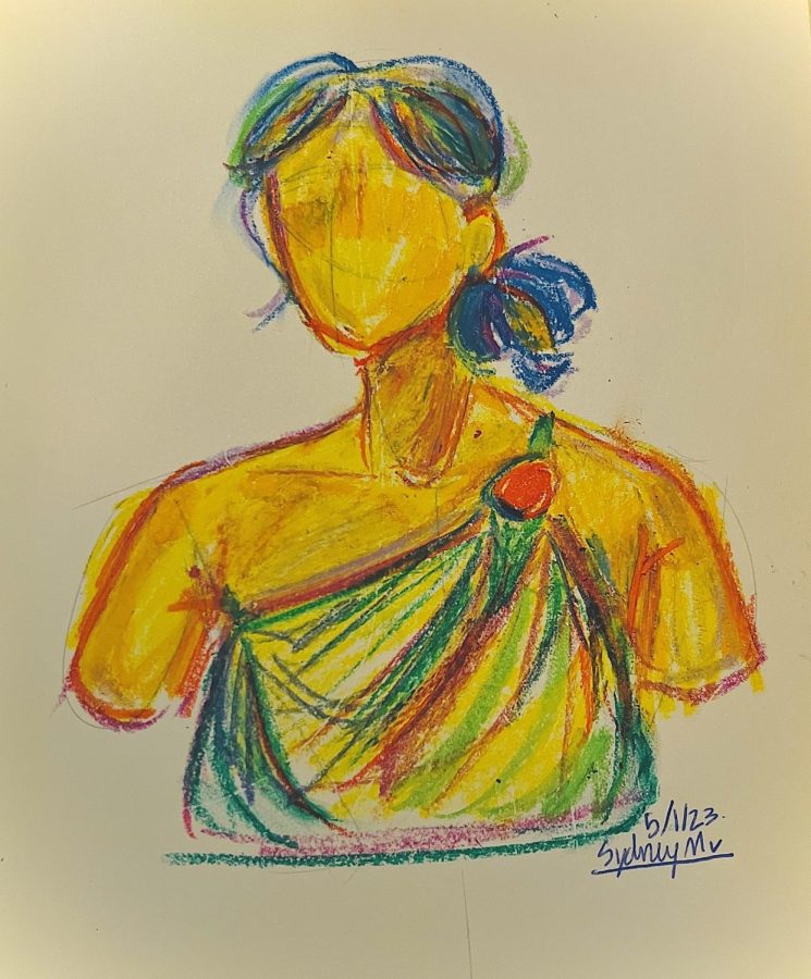 Sydney McCabe 5/1/23 Bust of a Greek God oil pastels and pencil
